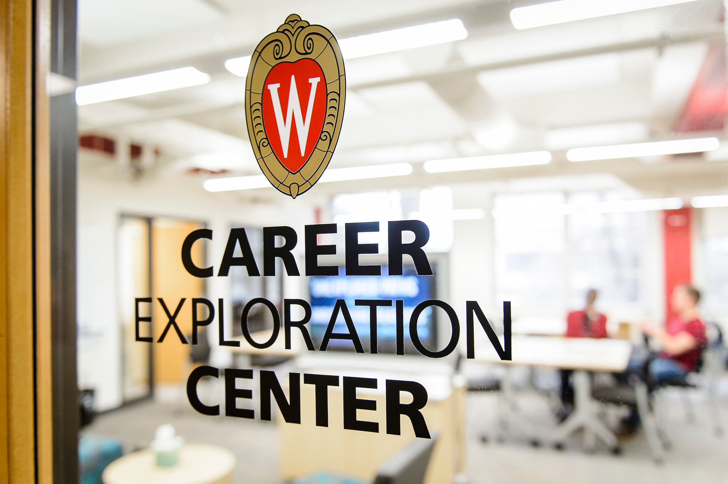 The front entrance to the Career Exploration Center (CEC) inside Ingraham Hall at the University of Wisconsin-Madison on Jan. 19, 2017. CEC advisors help students explore majors and careers through a variety of ways including workshops and one-on-one advising sessions. (Photo by Bryce Richter / UW-Madison)